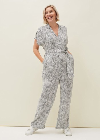 Phase Eight Paige Abstract Print Jumpsuit Navy/White USA | 1874520-UM